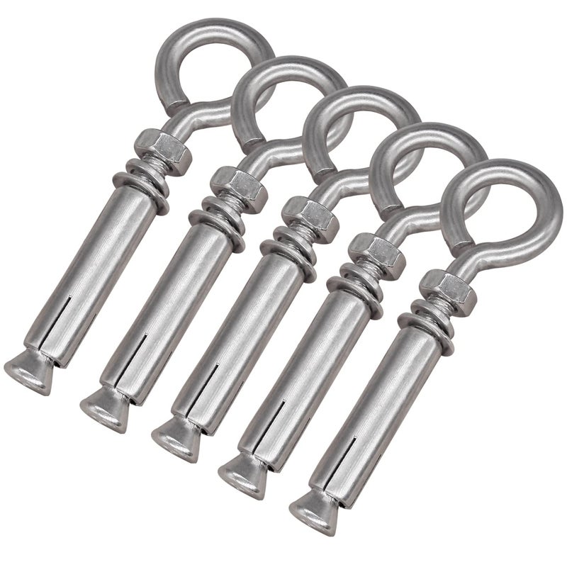 CUKAYO 5/16" X 4-3/16" Expansion Concrete Wall Anchors Eyebolt Screw, Heavy Duty 304 Stainless Steel Shoulder Lag Eyebolts for Concrete Wall, 5 Pack - Image 1
